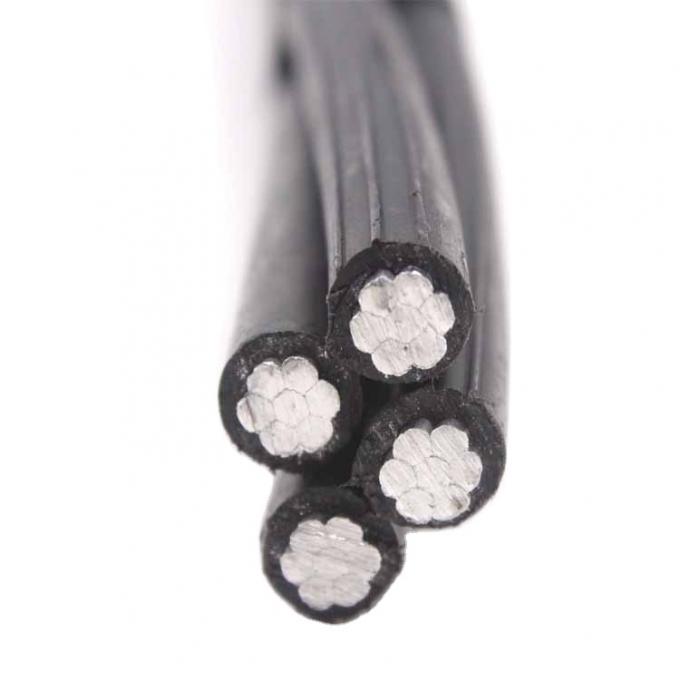 Aluminum overhead ABC PRC torsade cable 3×70+54.6+1×16 mm² with XLPE insulation, shown as a twisted aerial bundled conductor for industrial construction use