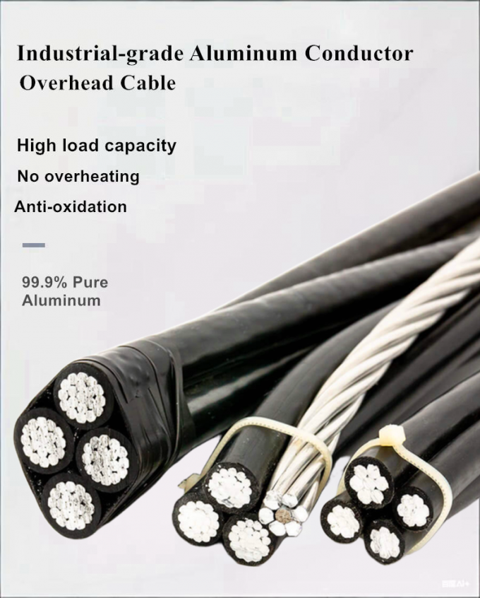 Pre-assembled aluminum XLPE insulated overhead cable, 2×50 + 1×50 mm² configuration with AAC phase and AAAC neutral conductors